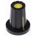 RS PRO Potentiometer Knob, Push-On Type, 17mm Knob Diameter, Black, D Shaped Shaft Type, 6.4mm Shaft