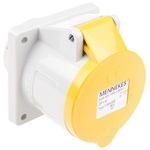MENNEKES IP44 Yellow Panel Mount 3P Industrial Power Socket, Rated At 32.0A, 110.0 V