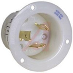 Flanged Inlet; 30 A; 250 VAC; L6-30P; White; Brass; Steel-Nickel Plated; Brass