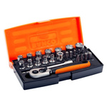 Bahco 25-Piece Metric 1/4 in Standard Socket/Bit Set with Ratchet, 6 point; Hex Bit; Phillips Bit; Torx Bit
