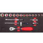 RS PRO 18-Piece Metric 3/8 in Standard Socket Set with Ratchet, 6 point