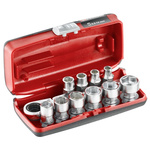 Facom 11-Piece Metric 1/4 in Standard Socket Set with Ratchet, 6 point