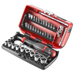 Facom 38-Piece Imperial 1/4 in Standard Socket/Bit Set with Ratchet, 6 point; Hex Bit; Phillips Bit; Pozidriv Bit;