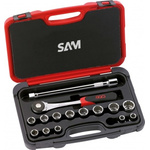 SAM 15-Piece Metric 1/2 in Standard Socket Set with Ratchet, 12 point