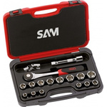 SAM 17-Piece Metric 1/2 in Standard Socket Set with Ratchet, 12 point