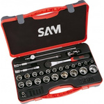 SAM 27-Piece Metric 1/2 in Standard Socket Set with Ratchet, 12 point