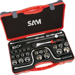 SAM 28-Piece Metric 1/2 in Standard Socket Set with Ratchet, 12 point