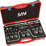 SAM 28-Piece Metric 1/2 in Standard Socket Set with Ratchet, 12 point