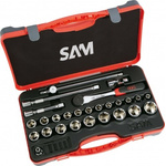 SAM 27-Piece Metric 1/2 in Standard Socket Set with Ratchet, 6 point