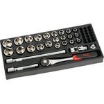 SAM 27-Piece Metric 1/2 in Standard Socket Set with Ratchet, 6 point