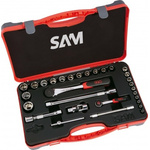 SAM 30-Piece Metric 1/2 in; 1/4 in Standard Socket Set with Ratchet, 6 point; 12 point