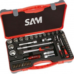 SAM 49-Piece Metric 1/2 in; 1/4 in Standard Socket/Bit Set with Ratchet, 6 point; 12 point; Hex Bit; Phillips Bit;
