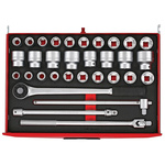 Teng Tools 32-Piece Imperial, Metric 3/4 in Standard Socket Set with Ratchet, 6 point; 12 point