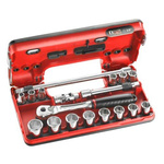 Facom 18-Piece Metric 3/8 in Standard Socket Set with Ratchet, 6 point