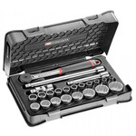 Facom 23-Piece Metric 1/2 in Standard Socket Set with Ratchet, 12 point