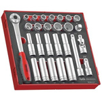 Teng Tools 27-Piece Metric 1/2 in Deep Socket/Standard Socket Set with Ratchet, 12 point