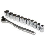 RS PRO 12-Piece Metric 1/2 in Standard Socket Set with Ratchet, 12 point
