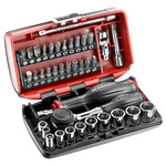 Facom 38-Piece Metric 1/4 in Standard Socket/Bit Set with Ratchet, 6 point; Hex Bit; Phillips Bit; Pozidriv Bit;