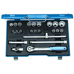 Gedore 23-Piece Imperial, Metric 1/2 in Standard Socket Set with Ratchet, 6 point; 12 point