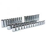 GearWrench 49-Piece Imperial, Metric 1/2 in Deep Socket/Standard Socket Set with Ratchet, 6 point