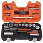 Bahco 34-Piece Imperial 1/4 in; 3/8 in Standard Socket/Bit Set with Ratchet, 6 point; Hex Bit; Phillips Bit; Slotted Bit