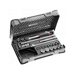 Facom 35-Piece Metric 3/8 in Standard Socket/Bit Set with Ratchet, 12 point; Hex Bit; Pozidriv Bit; Slotted Bit