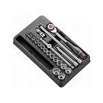 Facom 20-Piece Metric 3/8 in Standard Socket Set with Ratchet, 6 point