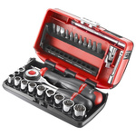 Facom 27-Piece Imperial 1/4 in Standard Socket/Bit Set with Ratchet, 12 point; Hex Bit; Phillips Bit; Pozidriv Bit;