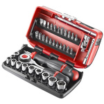 Facom 38-Piece Imperial 1/4 in Standard Socket/Bit Set with Ratchet, 6 point; Hex Bit; Phillips Bit; Pozidriv Bit;