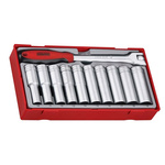 Teng Tools 11-Piece Metric 1/2 in Deep Socket Set with Ratchet, 12 point