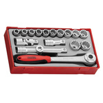 Teng Tools 18-Piece Metric 1/2 in Standard Socket Set with Ratchet, 12 point