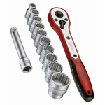 Teng Tools 12-Piece Metric 1/2 in Standard Socket Set with Ratchet, 12 point