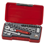 Teng Tools 20-Piece Metric 1/4 in Standard Socket/Bit Set with Ratchet, 6 point; Hex Bit; Phillips Bit; Slotted Bit;