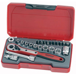 Teng Tools 24-Piece Metric 1/4 in Standard Socket/Bit Set with Ratchet, 6 point; Hex Bit; Phillips Bit; Slotted Bit;