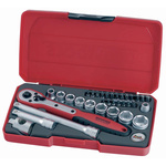Teng Tools 34-Piece Metric 3/8 in Standard Socket/Bit Set with Ratchet, 6 point; Hex Bit; Phillips Bit; Pozidriv Bit;