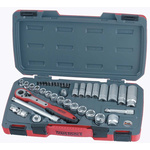 Teng Tools 39-Piece Metric 3/8 in Deep Socket/Standard Socket/Bit Set with Ratchet, 6 point; Hex Bit; Phillips Bit;