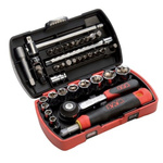 SAM 39-Piece Metric 1/4 in Standard Socket/Bit Set with Ratchet, 6 point; Hex Bit; Phillips Bit; Pozidriv Bit; Slotted