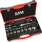 SAM 25-Piece Metric 1/2 in Standard Socket Set with Ratchet, 12 point
