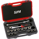 SAM 15-Piece Metric 1/2 in Standard Socket Set with Ratchet, 6 point