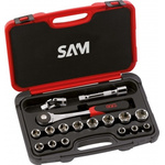 SAM 17-Piece Metric 1/2 in Standard Socket Set with Ratchet, 6 point