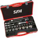 SAM 25-Piece Metric 1/2 in Standard Socket Set with Ratchet, 6 point