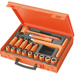 Facom 17-Piece Metric 1/2 in Standard Socket/Bit Set with Ratchet, 12 point, VDE/1000V
