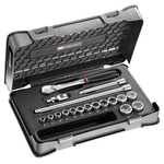 Facom 18-Piece Metric 3/8 in Standard Socket Set with Ratchet, 6 point