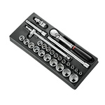 Facom 26-Piece Metric 1/2 in Standard Socket Set with Ratchet, 6 point