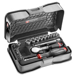 Facom 21-Piece Metric 1/4 in Standard Socket/Bit Set with Ratchet, 6 point; Hex Bit; Phillips Bit; Slotted Bit