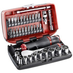 Facom 38-Piece Metric 1/4 in Standard Socket/Bit Set with Ratchet, 6 point; Hex Bit; Phillips Bit; Pozidriv Bit;