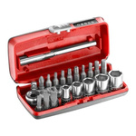 Facom 23-Piece Metric 1/4 in Standard Socket/Bit Set with Ratchet, 6 point; Hex Bit; Phillips Bit; Pozidriv Bit;