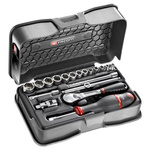 Facom 19-Piece Metric 1/4 in Standard Socket Set with Ratchet, 6 point