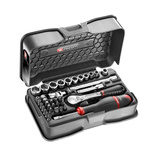 Facom 37-Piece Metric 1/4 in Standard Socket/Bit Set with Ratchet, 6 point; Hex Bit; Phillips Bit; Pozidriv Bit;