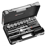 Facom 30-Piece Metric 1/2 in Standard Socket Set with Ratchet, 12 point